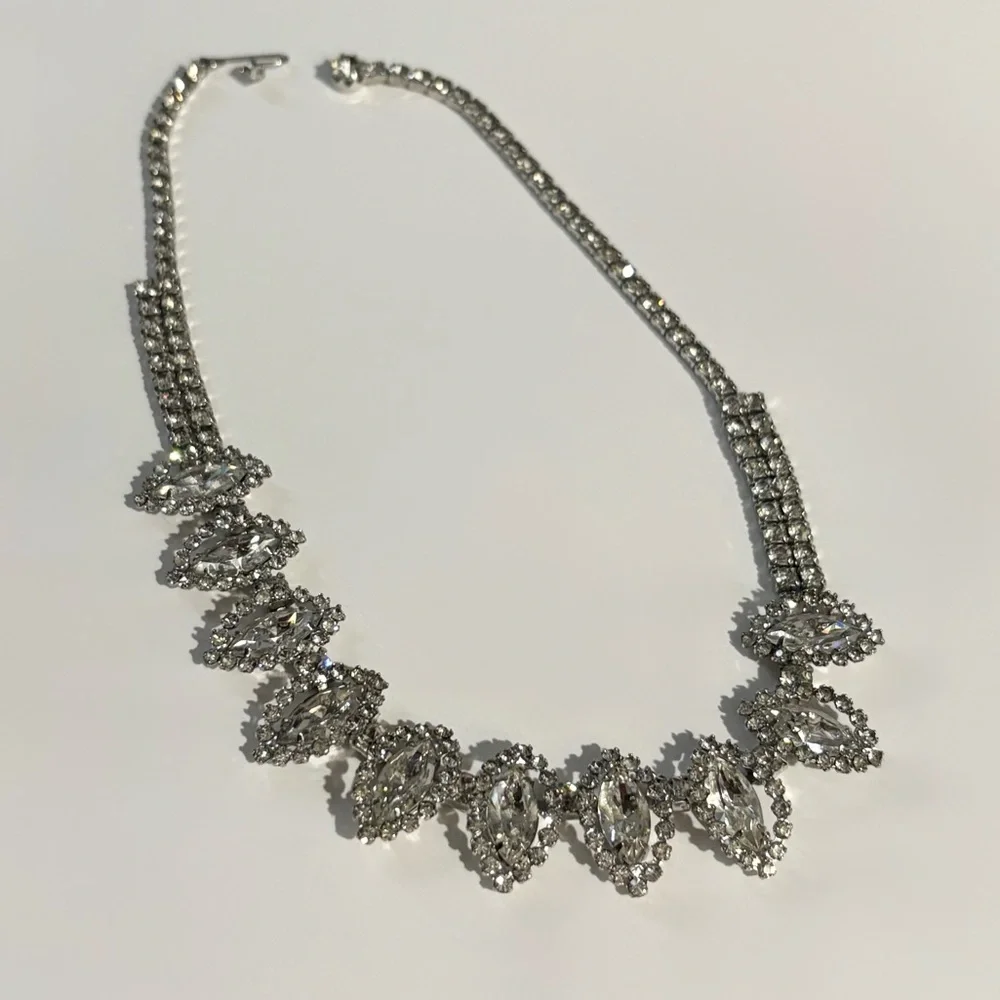 Weiss Vintage Signed White Rhinestone Choker Necklace